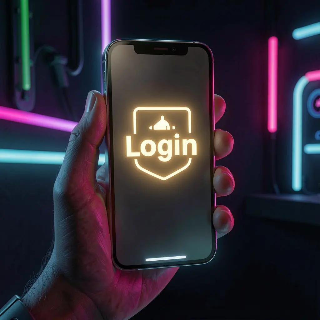 Modern smartphone with a glowing login screen symbolizing secure access to the 95OK casino account in Bangladesh